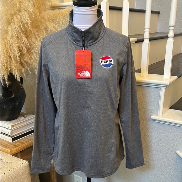 The North Face & Pepsi Sweater Fleece Jacket Womens Gray Heather Full Zip Sz L - Picture 1 of 7